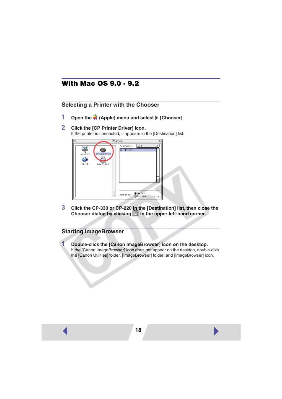 With mac os 9.0 - 9.2 | Canon CP-330 User Manual | Page 18 / 64