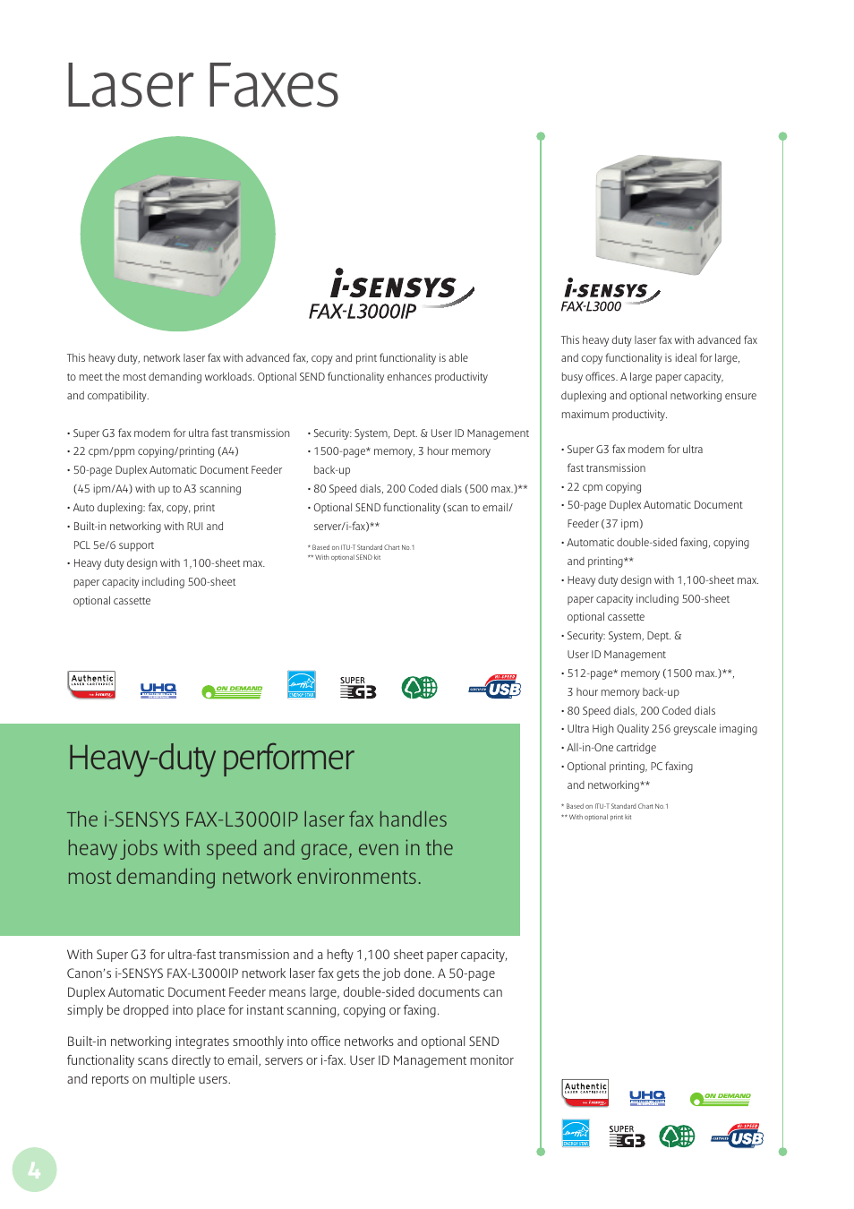 Laser faxes, Heavy-duty performer | Canon L160 User Manual | Page 5 / 12