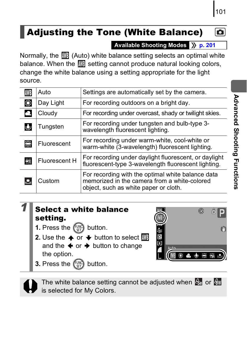 Adjusting the tone (white balance), P. 101, P. 101) | Canon A590 IS User Manual | Page 103 / 207