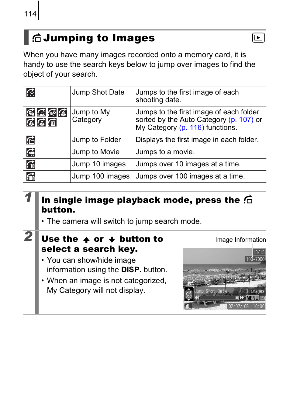 Jumping to images | Canon A590 IS User Manual | Page 116 / 207