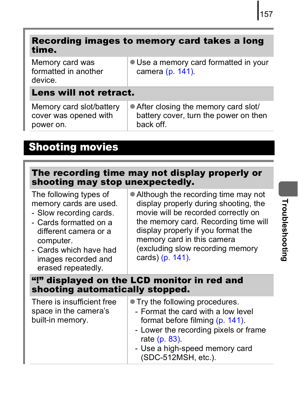 P. 157), Shooting movies | Canon A590 IS User Manual | Page 159 / 207