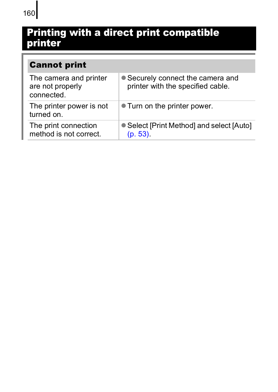 P. 160), Printing with a direct print compatible printer | Canon A590 IS User Manual | Page 162 / 207