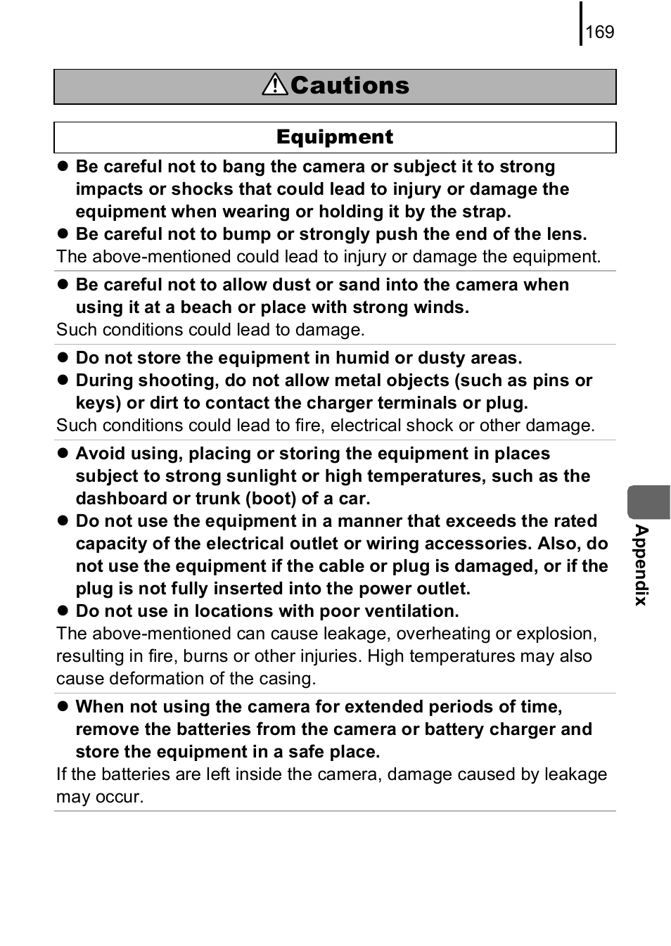 Cautions | Canon A590 IS User Manual | Page 171 / 207