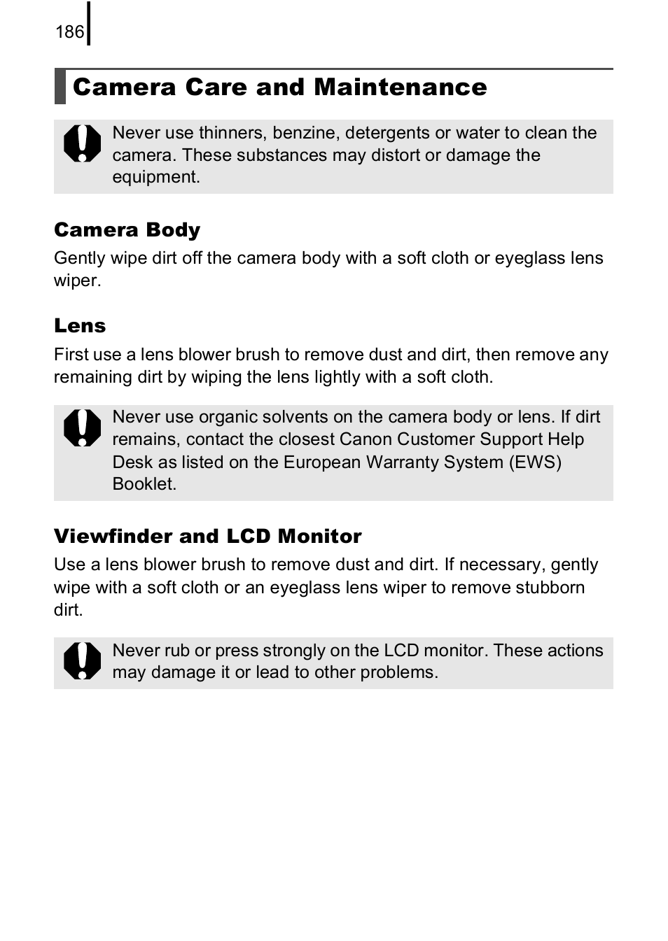 Camera care and maintenance | Canon A590 IS User Manual | Page 188 / 207
