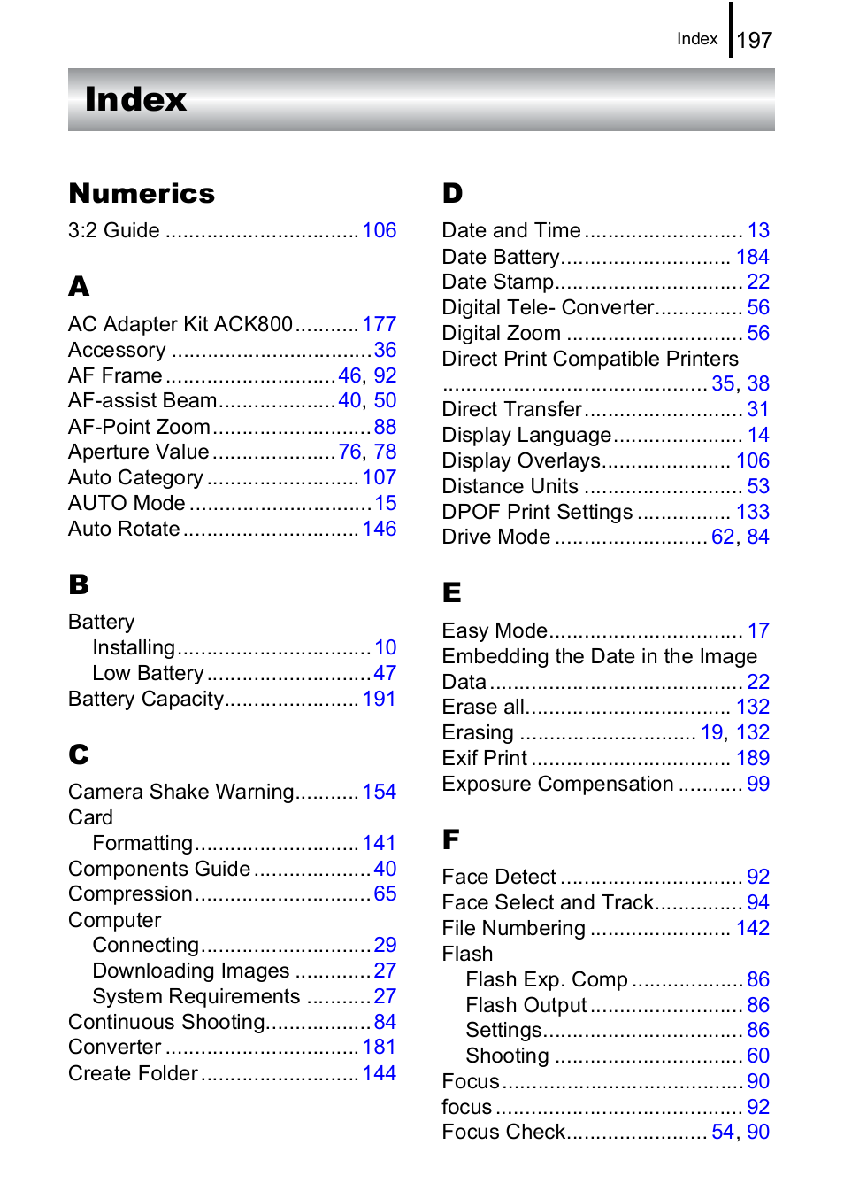 Index, Numerics | Canon A590 IS User Manual | Page 199 / 207