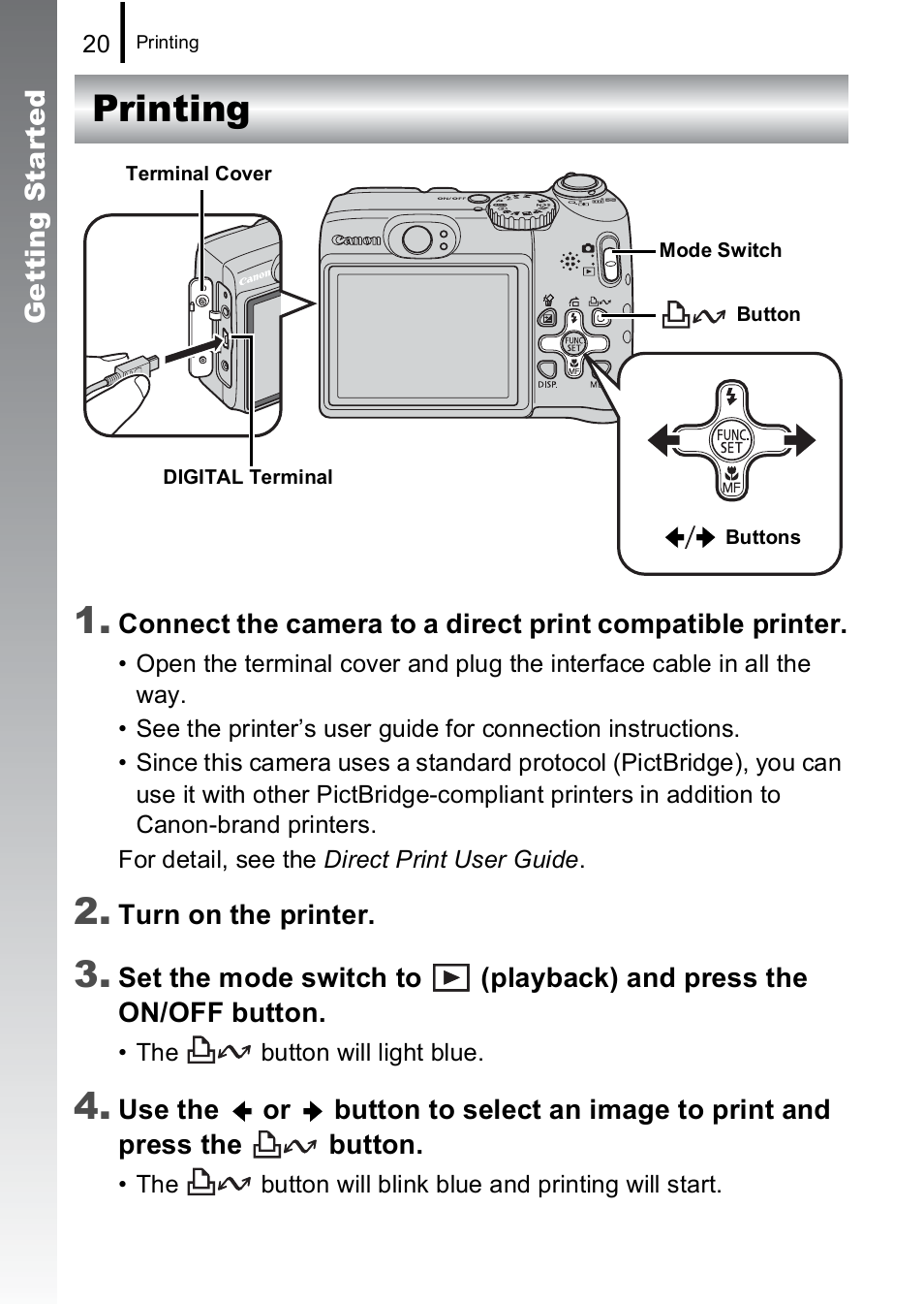 Printing, Printing 1 | Canon A590 IS User Manual | Page 22 / 207