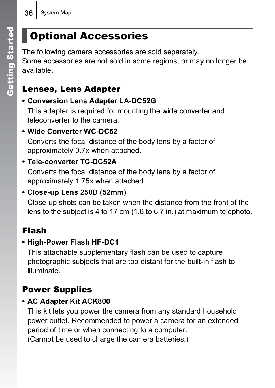 Optional accessories | Canon A590 IS User Manual | Page 38 / 207