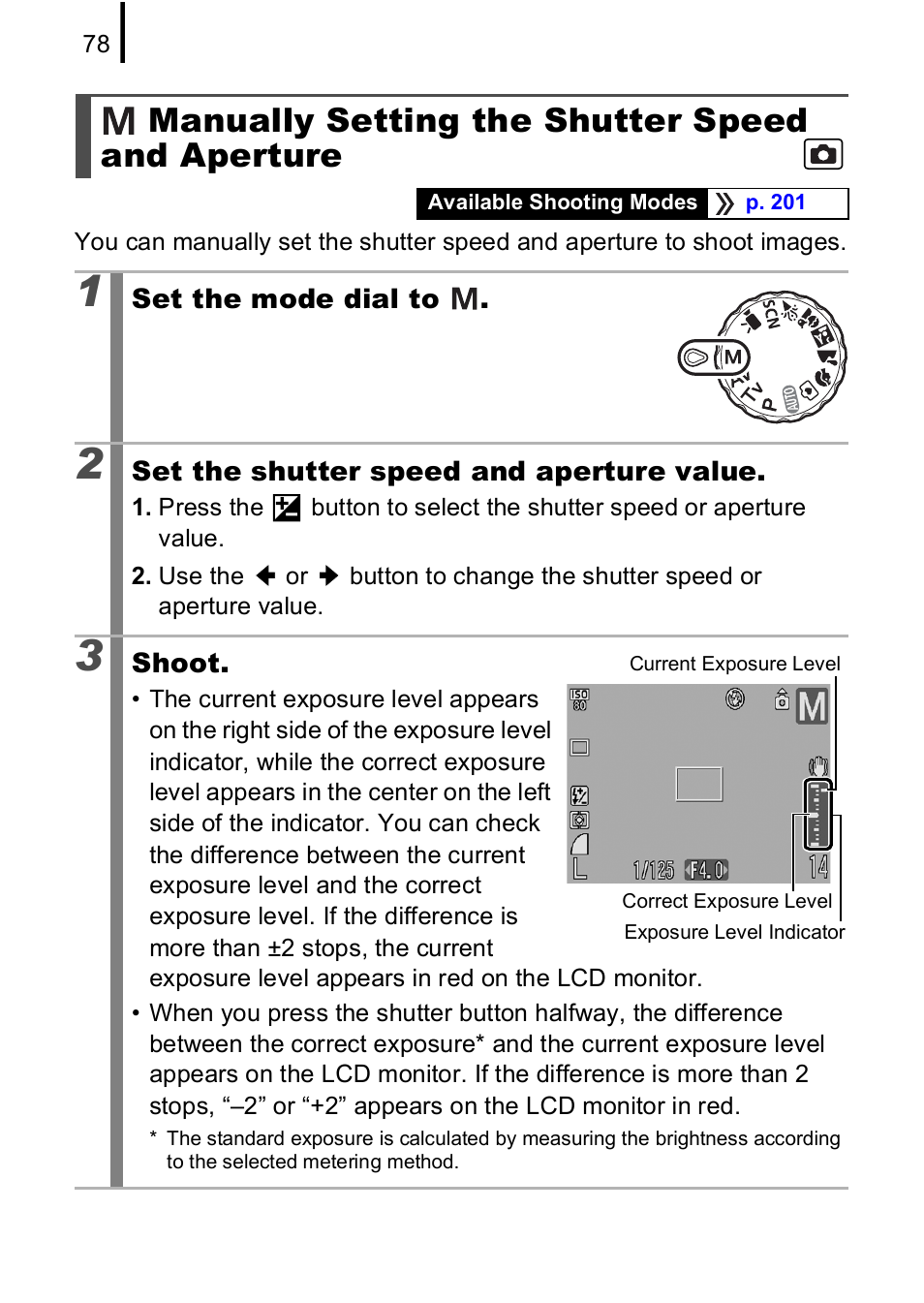 Manually setting the shutter speed and aperture, P. 78) | Canon A590 IS User Manual | Page 80 / 207