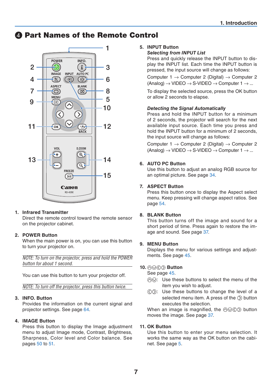 4) part names of the remote control, Part names of the remote control | Canon LV-7275  EN User Manual | Page 16 / 94