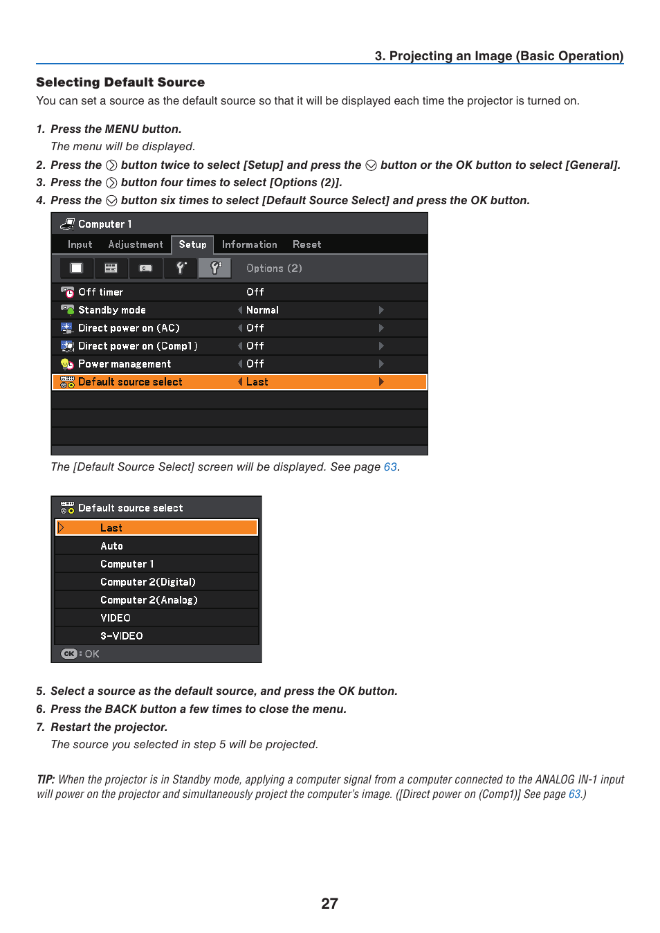 Selecting default source | Canon LV-7275  EN User Manual | Page 36 / 94