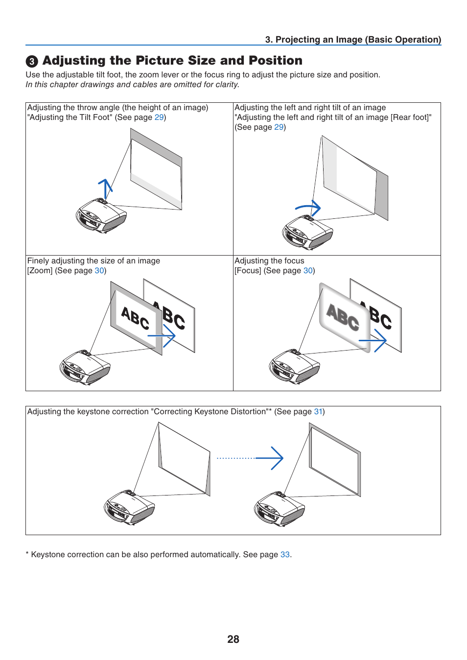 3) adjusting the picture size and position, Adjusting the picture size and position | Canon LV-7275  EN User Manual | Page 37 / 94