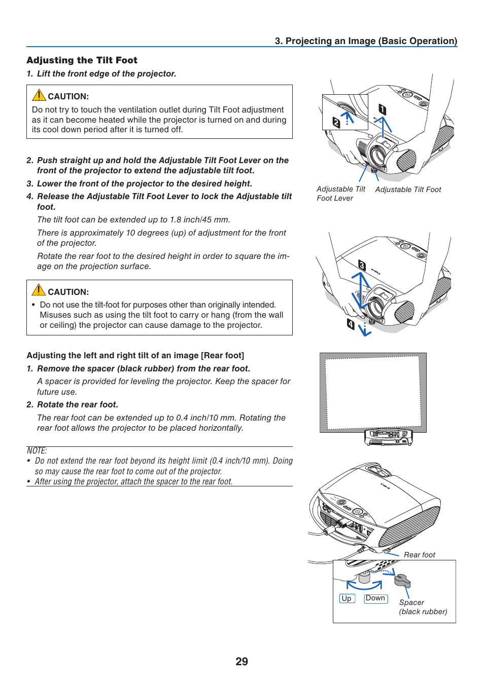 Adjusting the tilt foot | Canon LV-7275  EN User Manual | Page 38 / 94