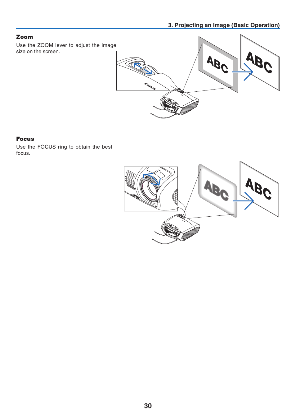 Zoom, Focus | Canon LV-7275  EN User Manual | Page 39 / 94