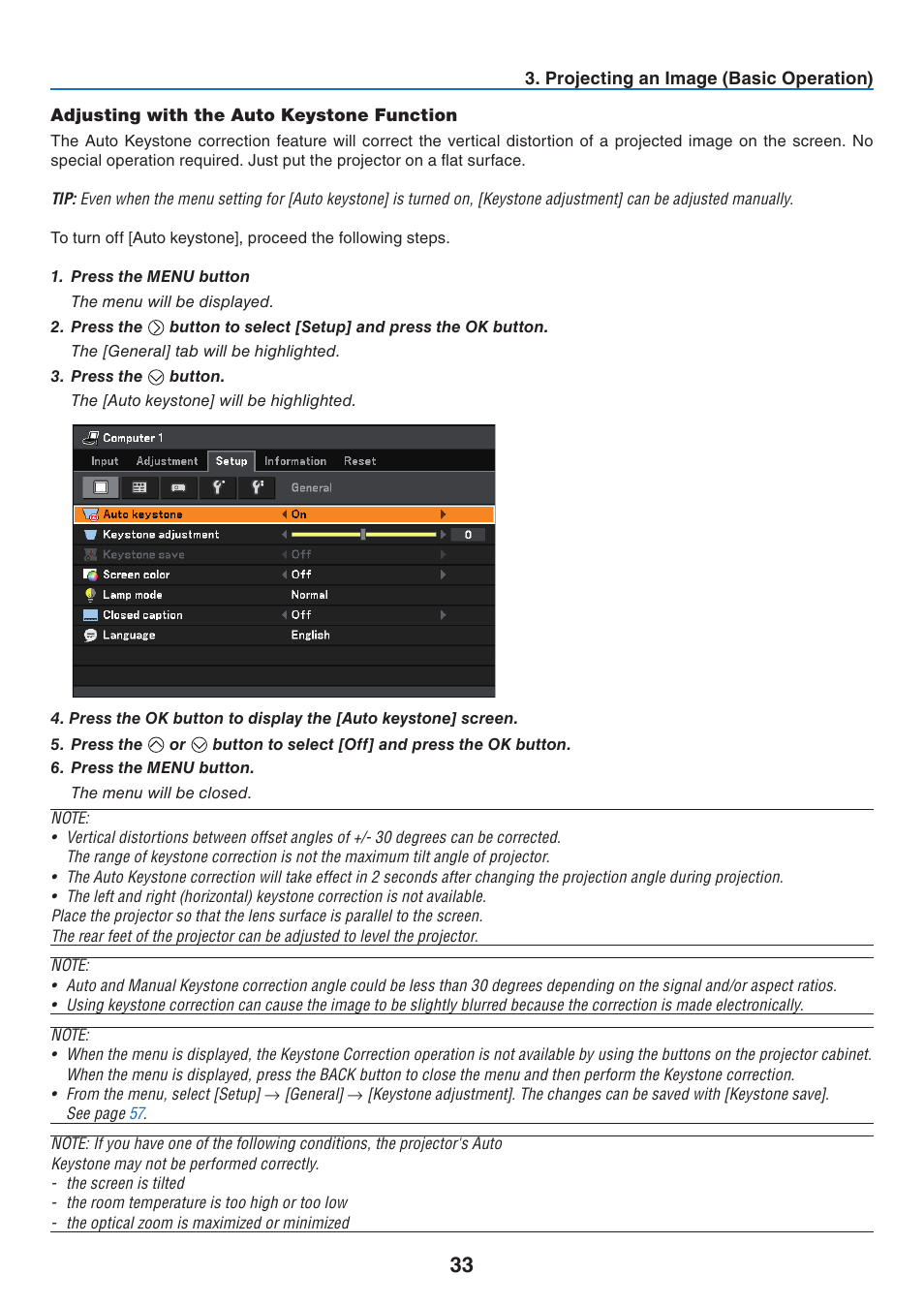 Adjusting with the auto keystone function | Canon LV-7275  EN User Manual | Page 42 / 94
