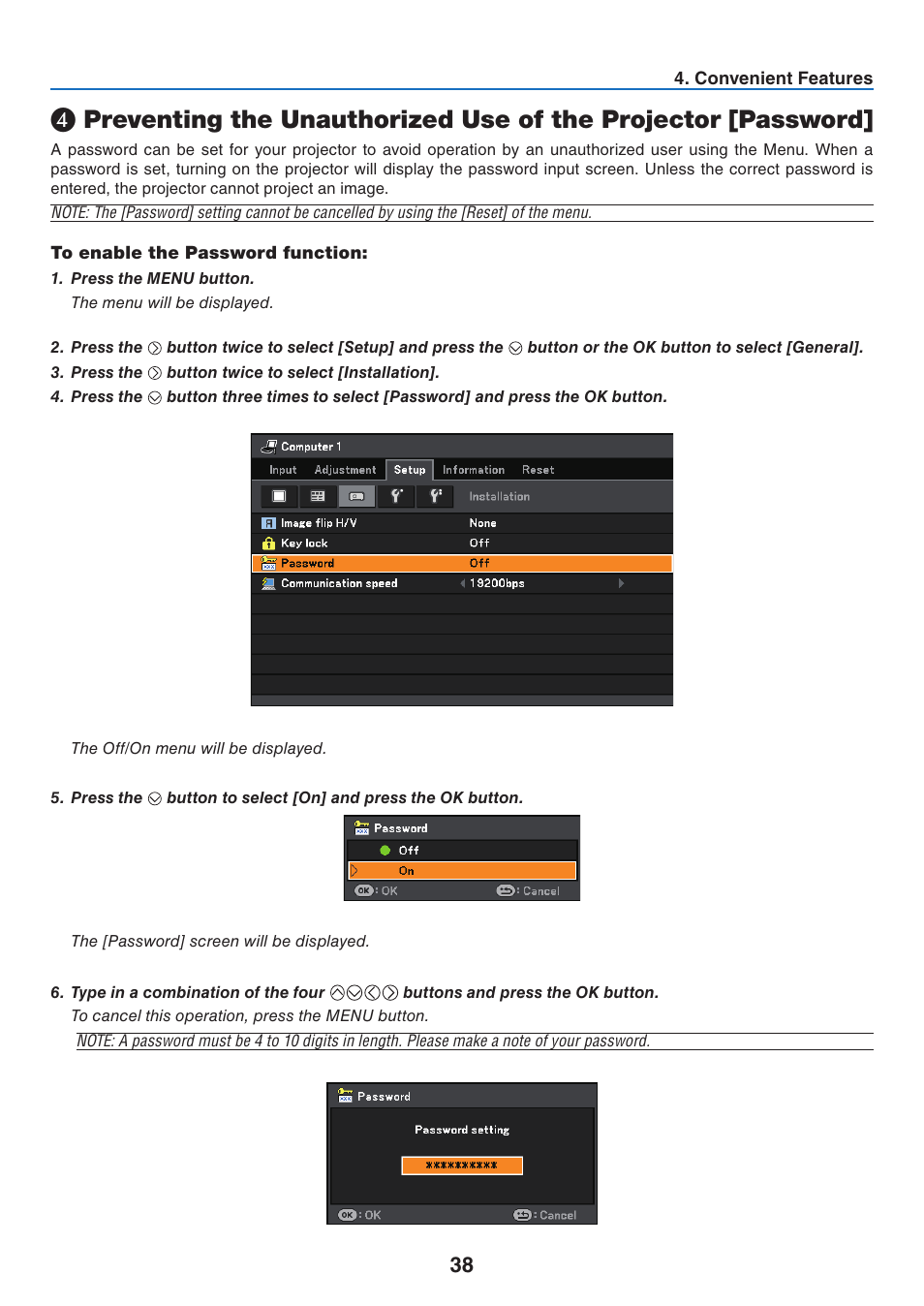 To enable the password function | Canon LV-7275  EN User Manual | Page 47 / 94