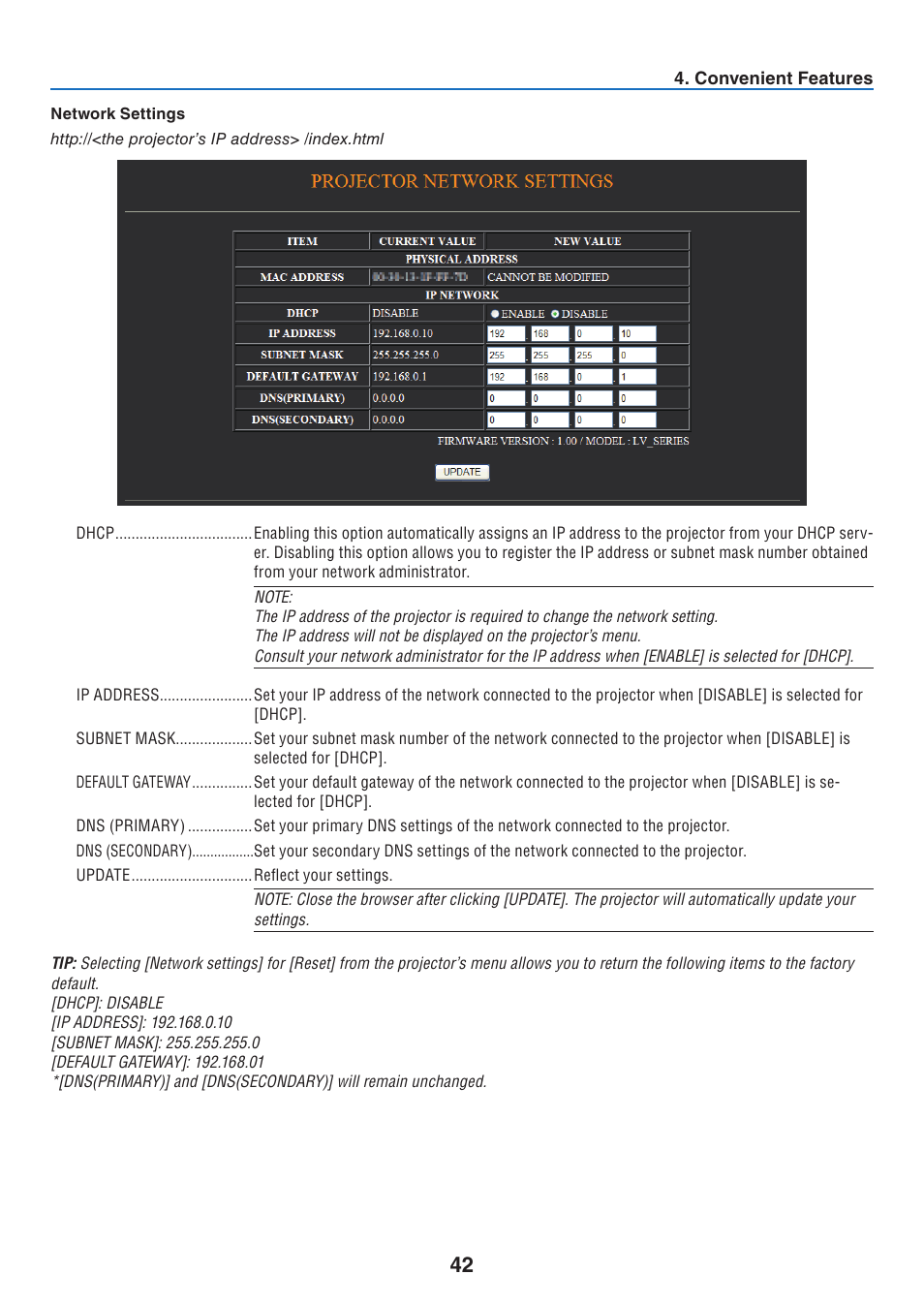 Network settings | Canon LV-7275  EN User Manual | Page 51 / 94