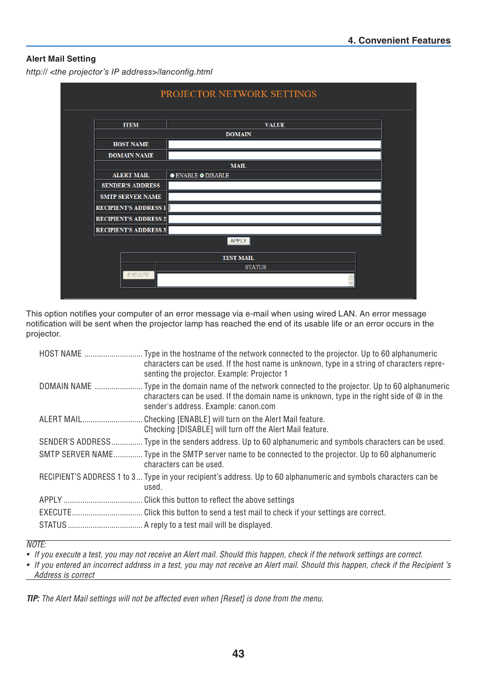 Alert mail setting | Canon LV-7275  EN User Manual | Page 52 / 94