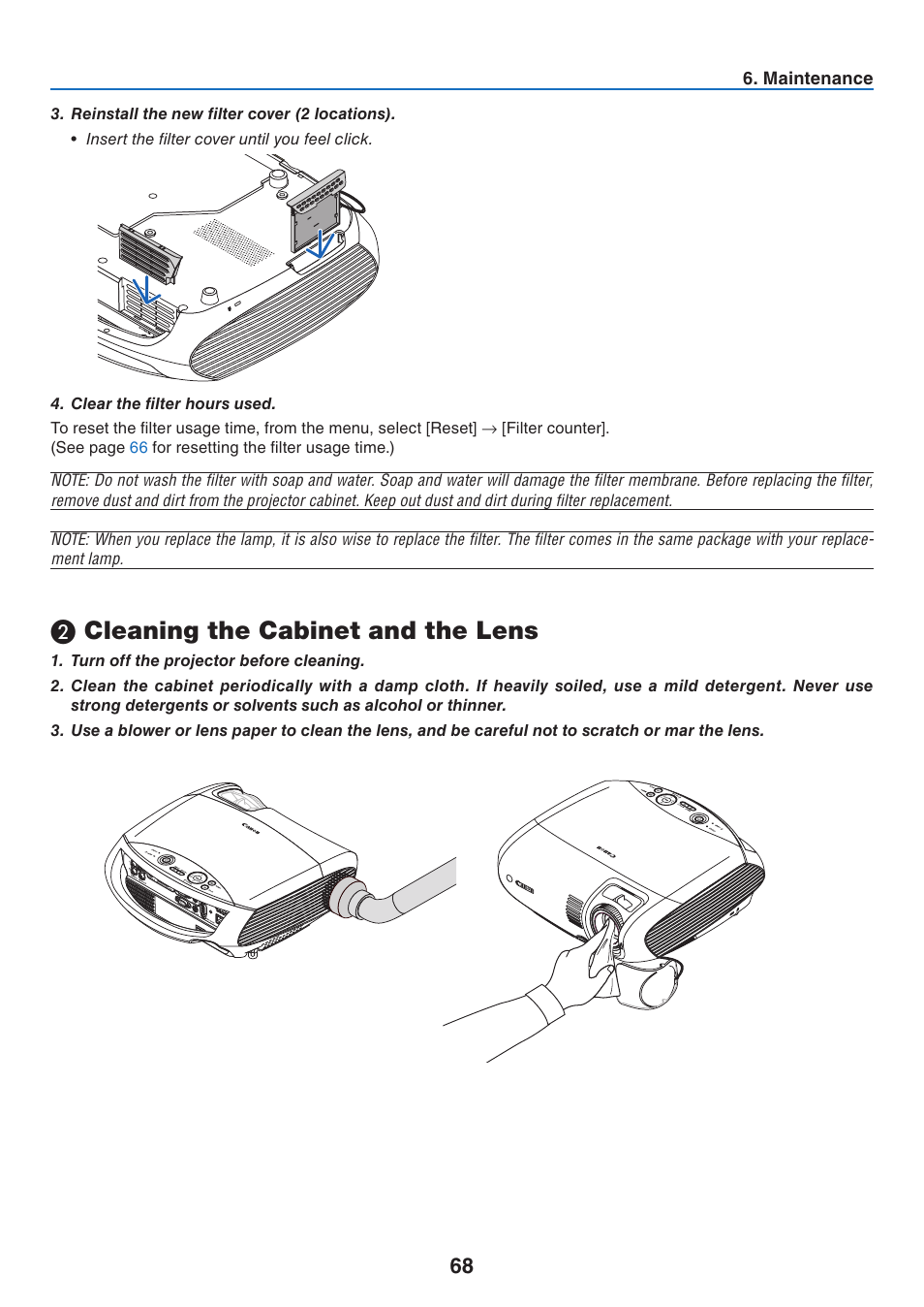2) cleaning the cabinet and the lens, Cleaning the cabinet and the lens | Canon LV-7275  EN User Manual | Page 77 / 94
