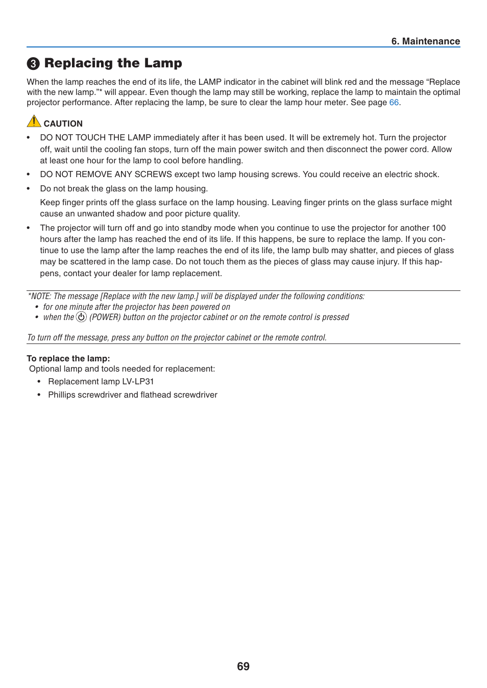 3) replacing the lamp, Replacing the lamp | Canon LV-7275  EN User Manual | Page 78 / 94