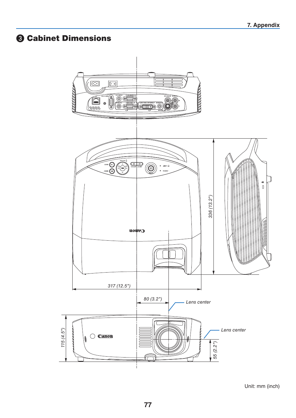 3) cabinet dimensions, Cabinet dimensions | Canon LV-7275  EN User Manual | Page 86 / 94
