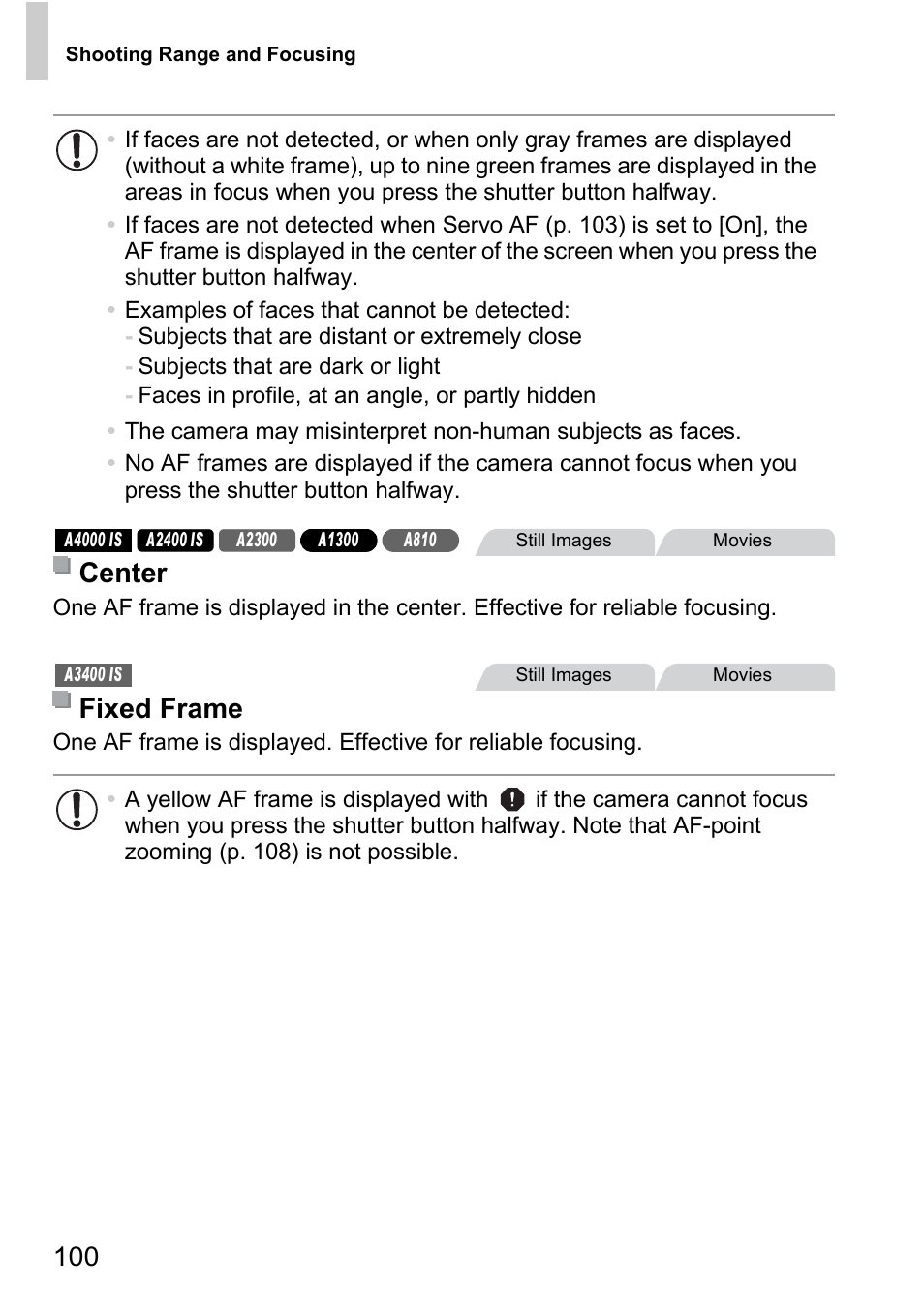 Center fixed frame | Canon A4050 IS User Manual | Page 100 / 186