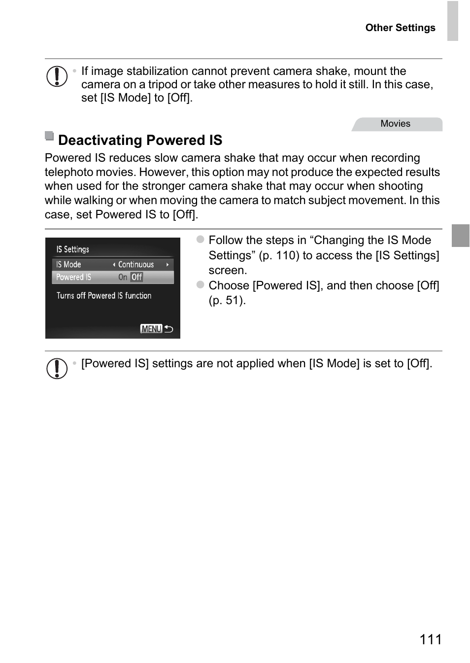 Deactivating powered is | Canon A4050 IS User Manual | Page 111 / 186