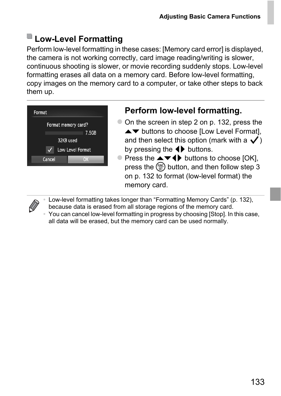 Perform low-level formatting, Low-level formatting | Canon A4050 IS User Manual | Page 133 / 186