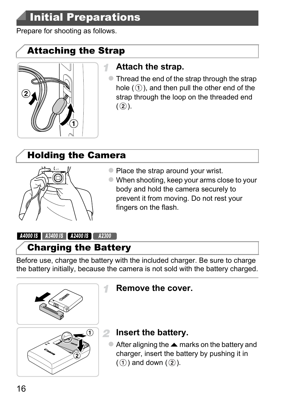 Initial preparations | Canon A4050 IS User Manual | Page 16 / 186