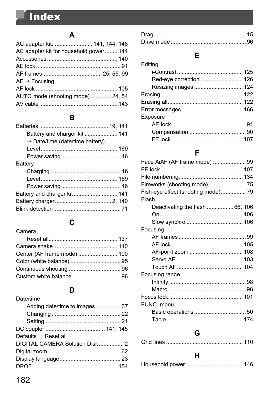Index | Canon A4050 IS User Manual | Page 182 / 186