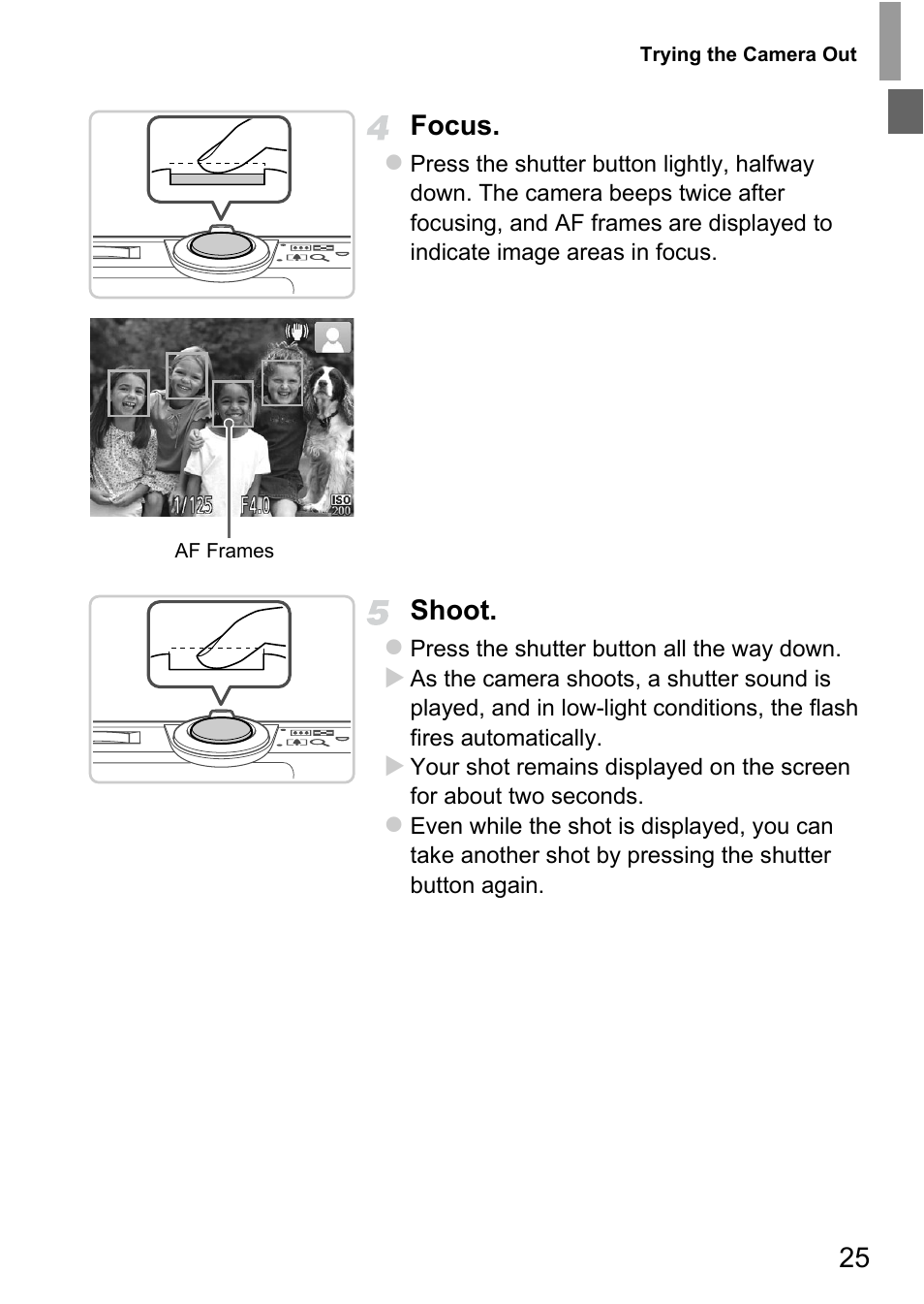 25 focus, Shoot | Canon A4050 IS User Manual | Page 25 / 186