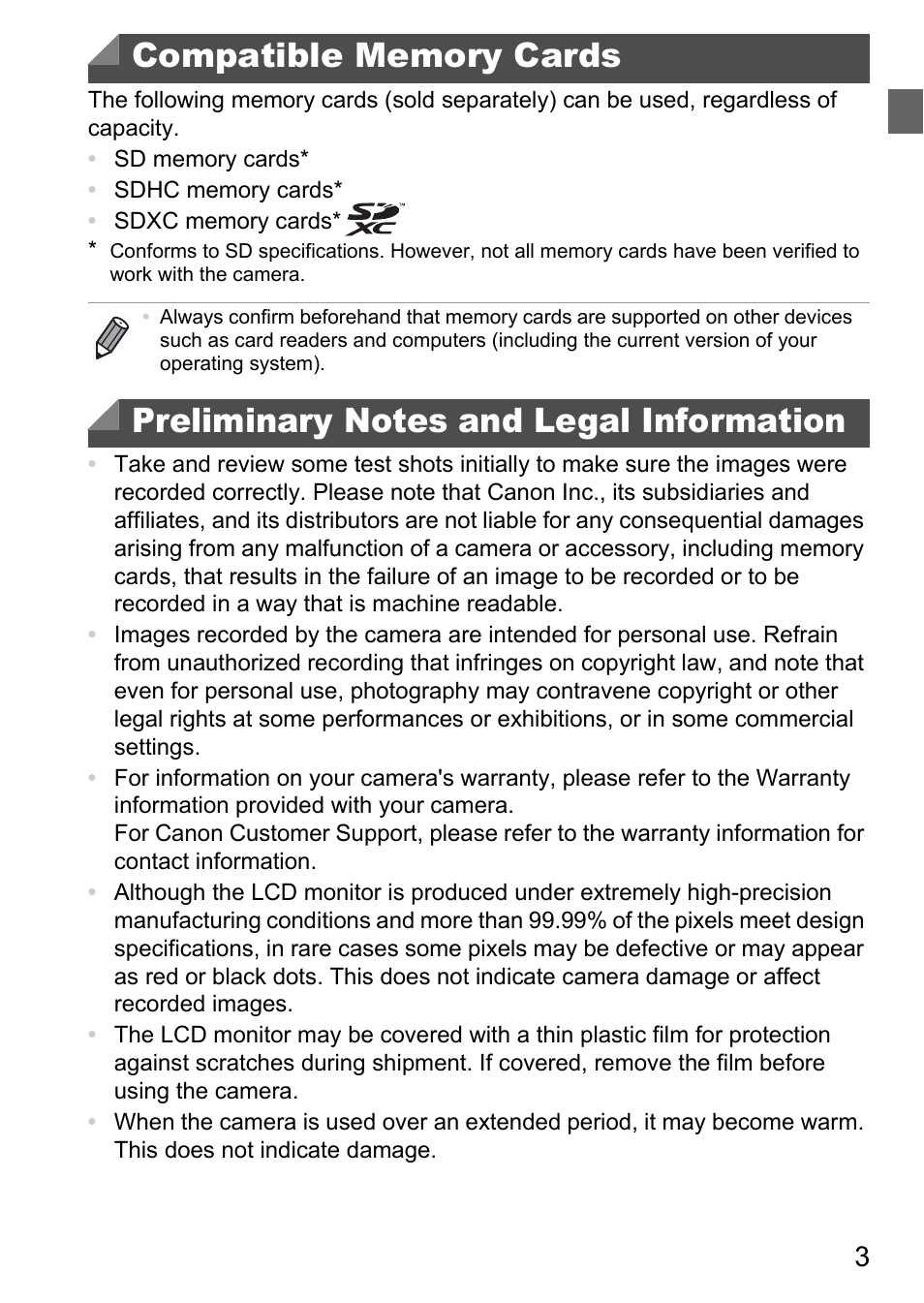 Compatible memory cards, Preliminary notes and legal information | Canon A4050 IS User Manual | Page 3 / 186