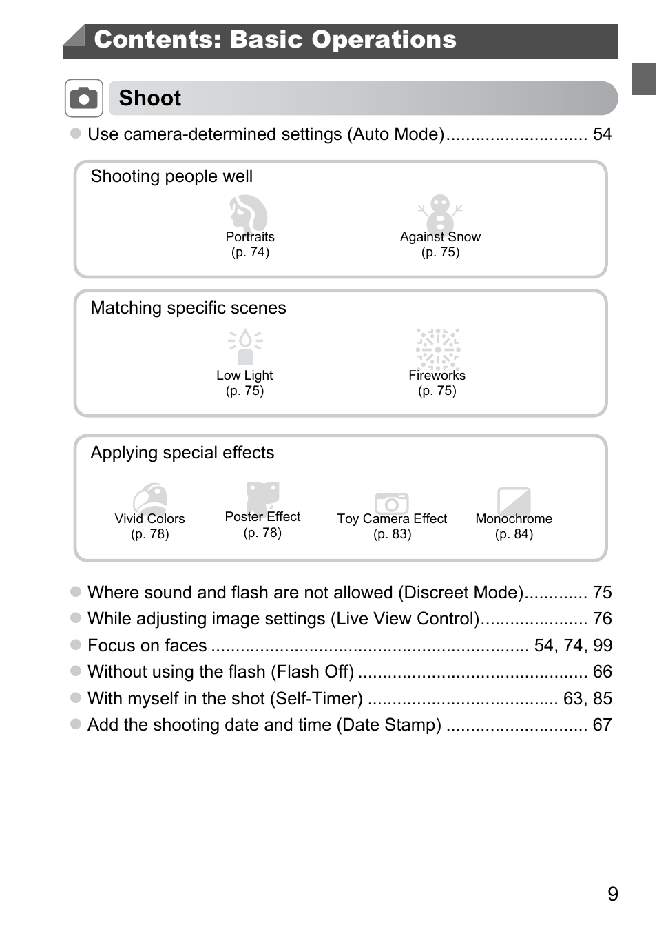 Contents: basic operations, Pt i, 4shoot | Canon A4050 IS User Manual | Page 9 / 186