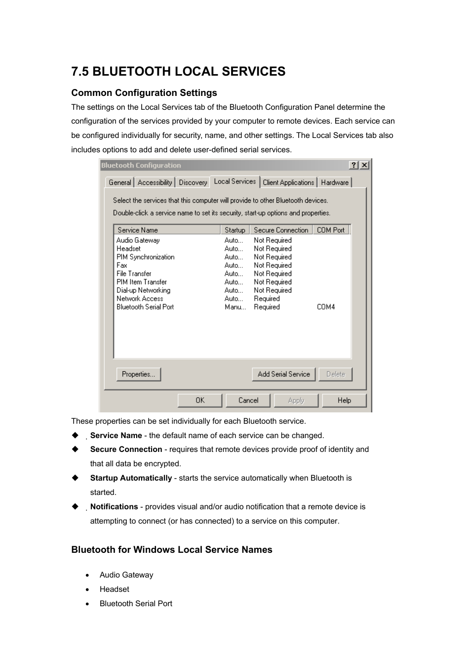 5 bluetooth local services, Bluetooth for windows local service names | BAFO BF-8000 User Manual | Page 50 / 97