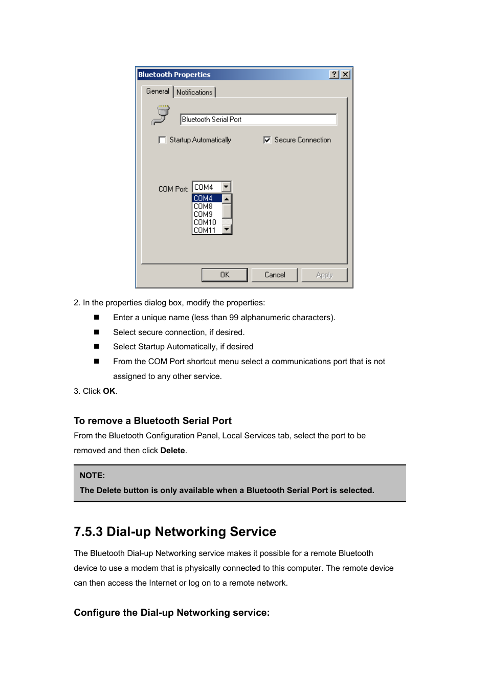 To remove a bluetooth serial port, 3 dial-up networking service | BAFO BF-8000 User Manual | Page 53 / 97