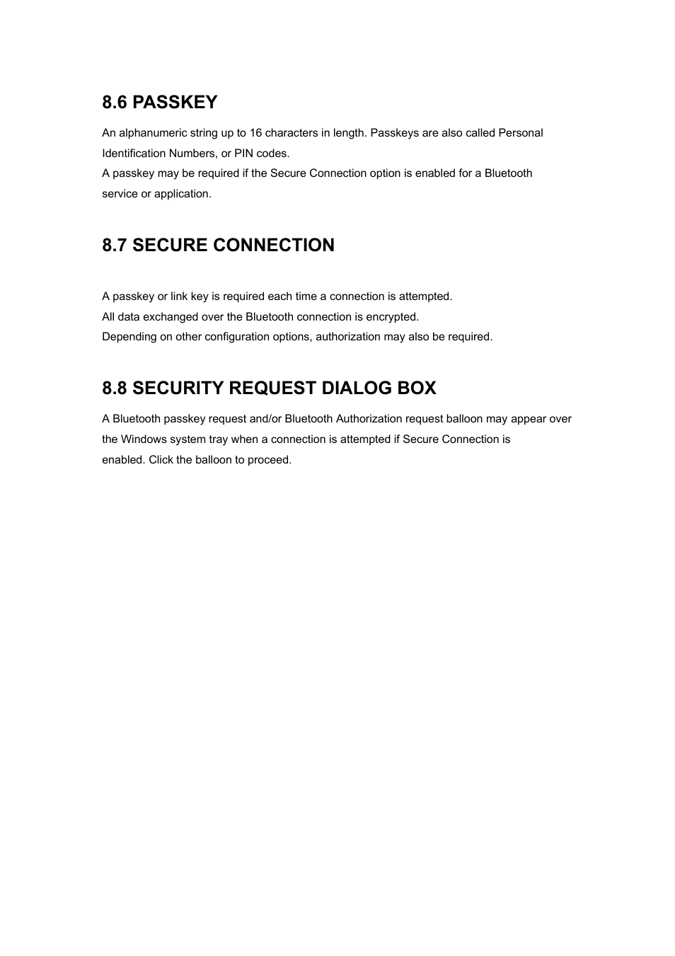 6 passkey, 7 secure connection, 8 security request dialog box | BAFO BF-8000 User Manual | Page 94 / 97