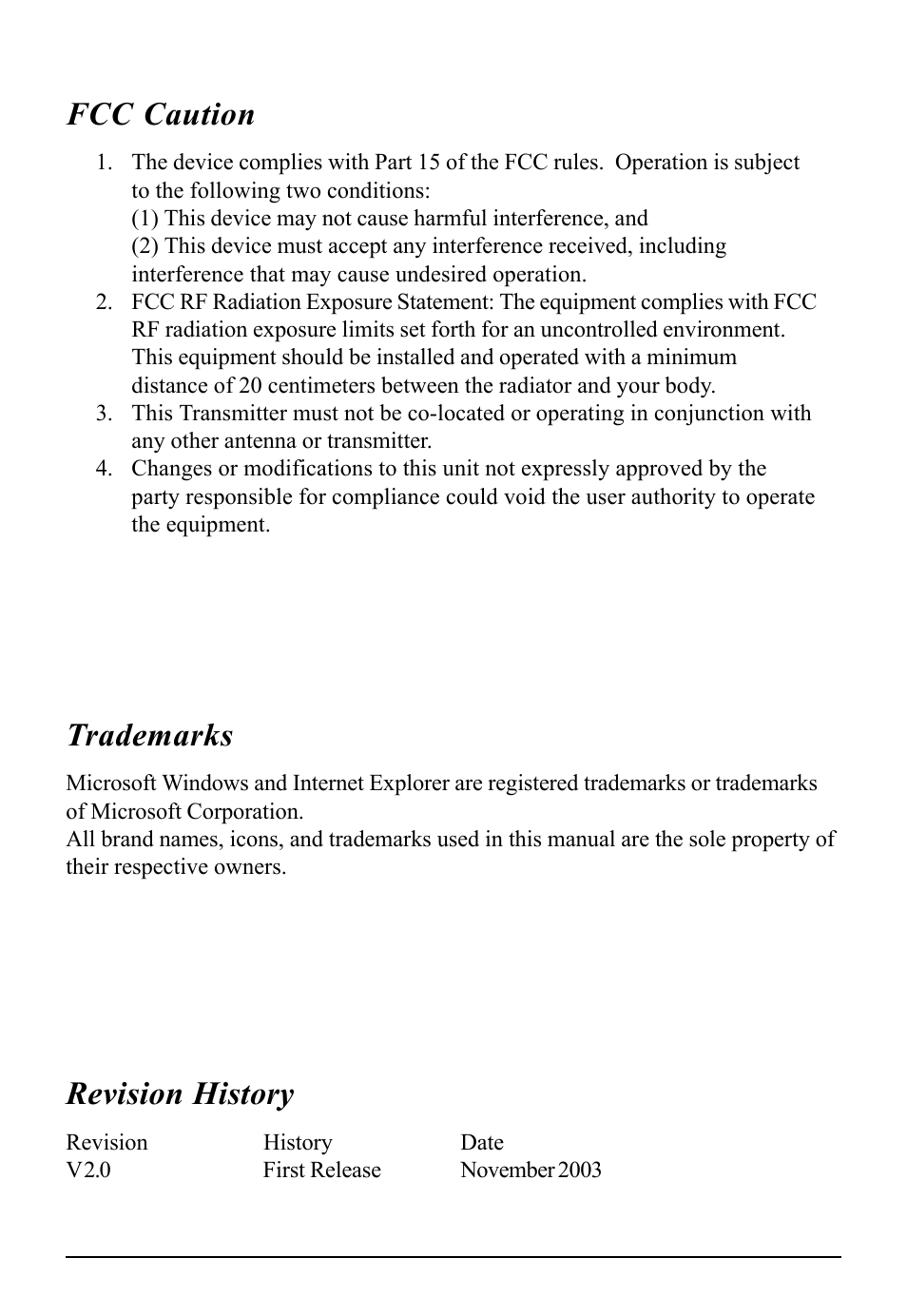 Fcc caution, Trademarks, Revision history | BAFO BF-7600 User Manual | Page 2 / 58