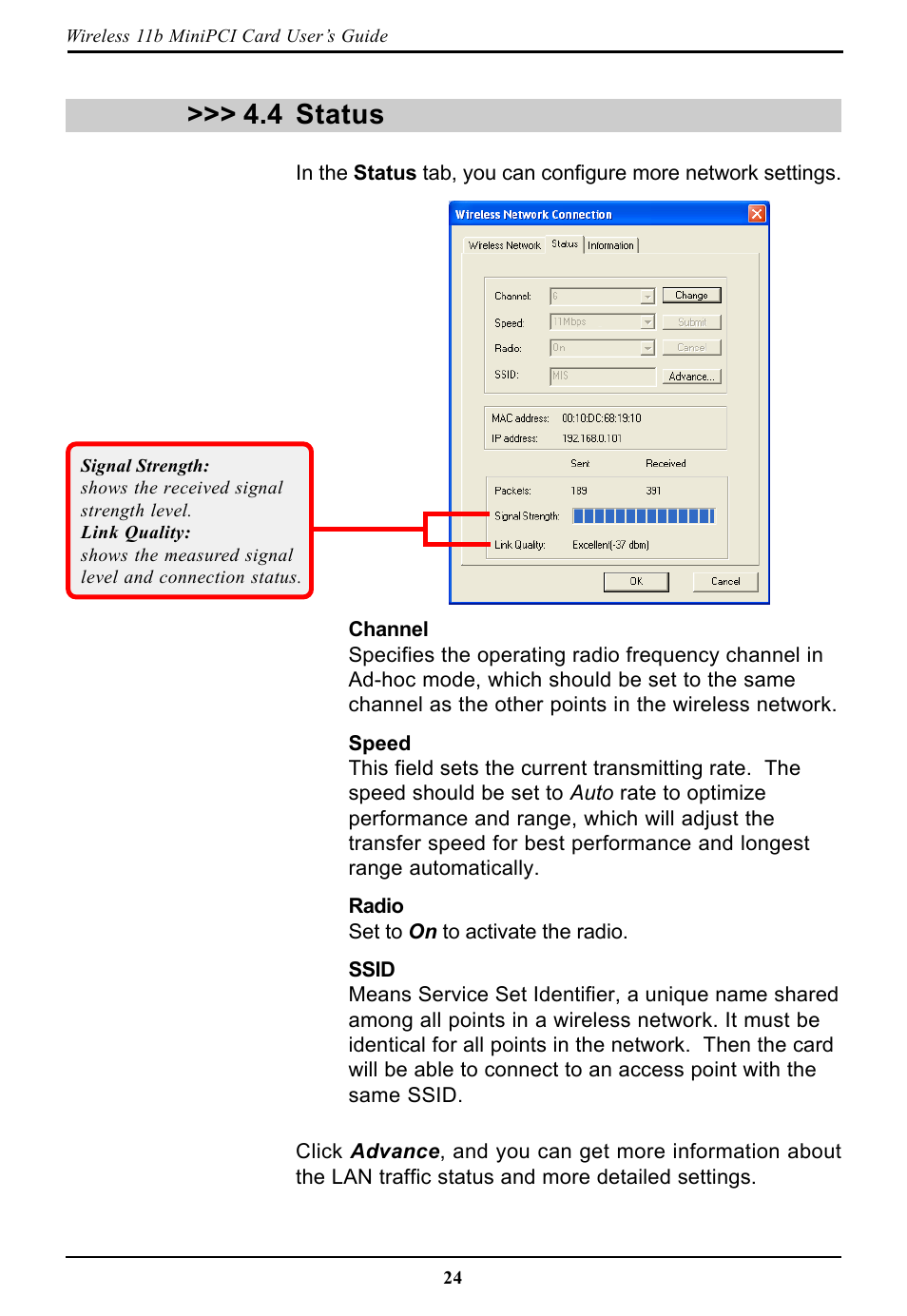 4 status, Status | BAFO BF-7600 User Manual | Page 30 / 58