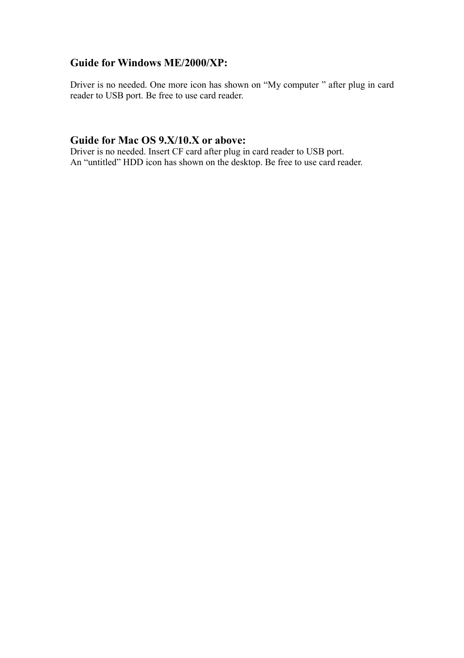 BAFO BF-7360 USB2.0 CF User Manual | Page 2 / 2
