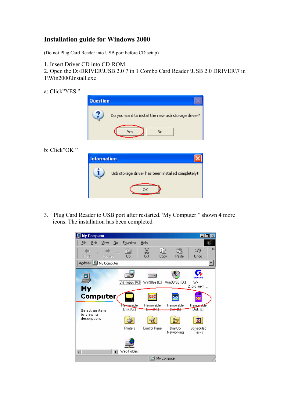 Installation guide for windows 2000 | BAFO BF-7360 USB2.0 7in 1 User Manual | Page 2 / 4
