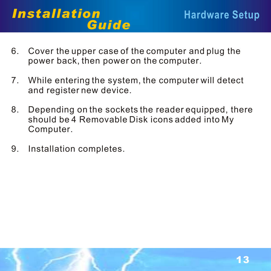 Step6-9, Installation guide, Hardware setup | BAFO BF-7351 Internal Multi Slot User Manual | Page 14 / 18