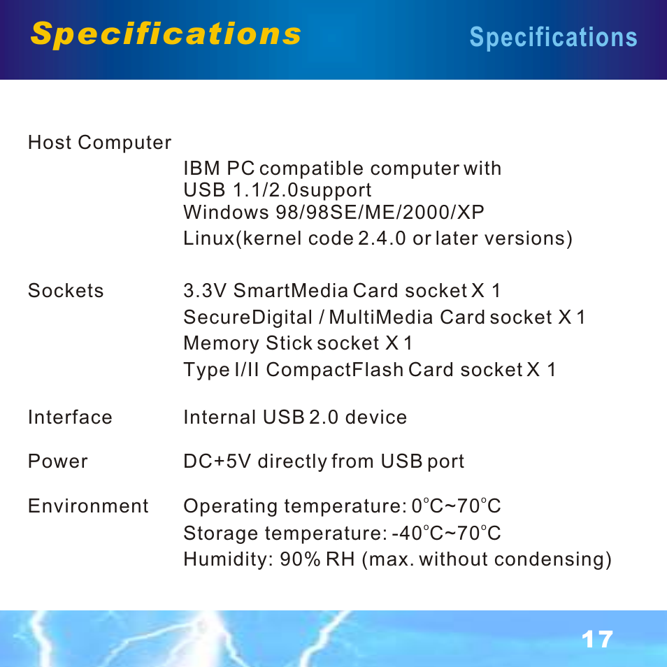 Specifications | BAFO BF-7351 Internal Multi Slot User Manual | Page 18 / 18