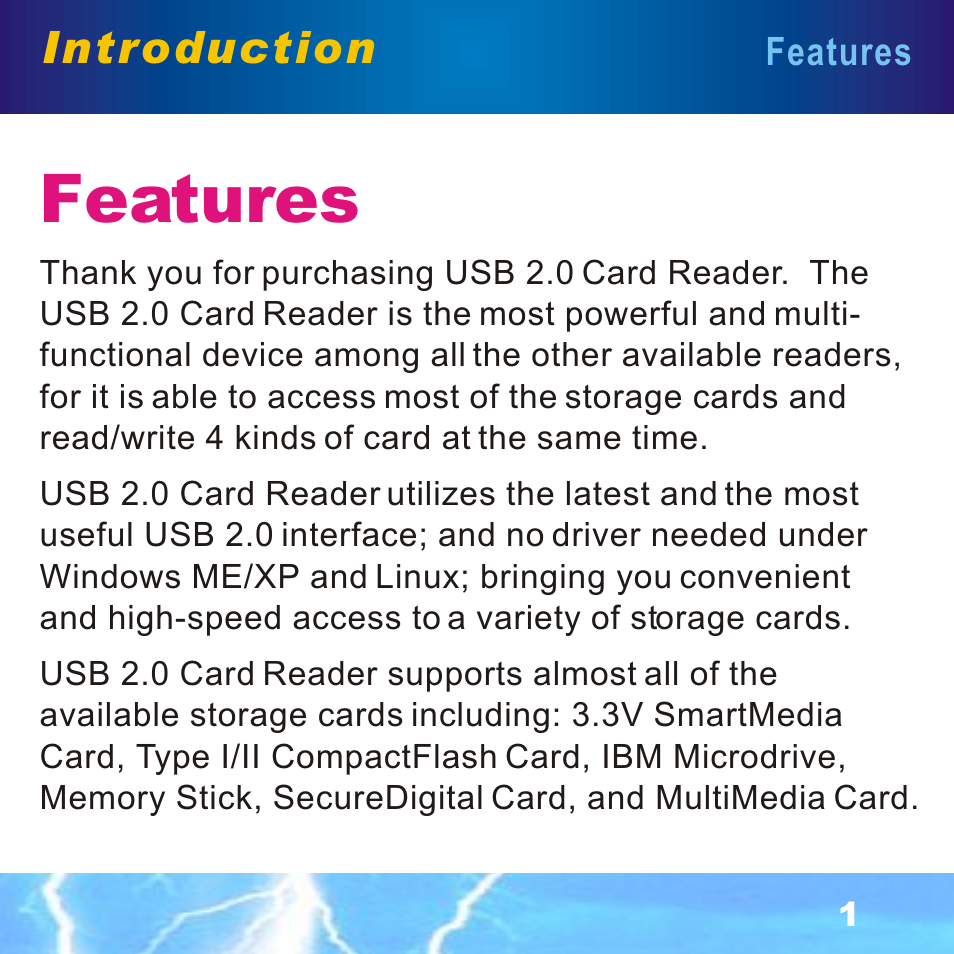 Introduction, Features | BAFO BF-7351 Internal Multi Slot User Manual | Page 2 / 18