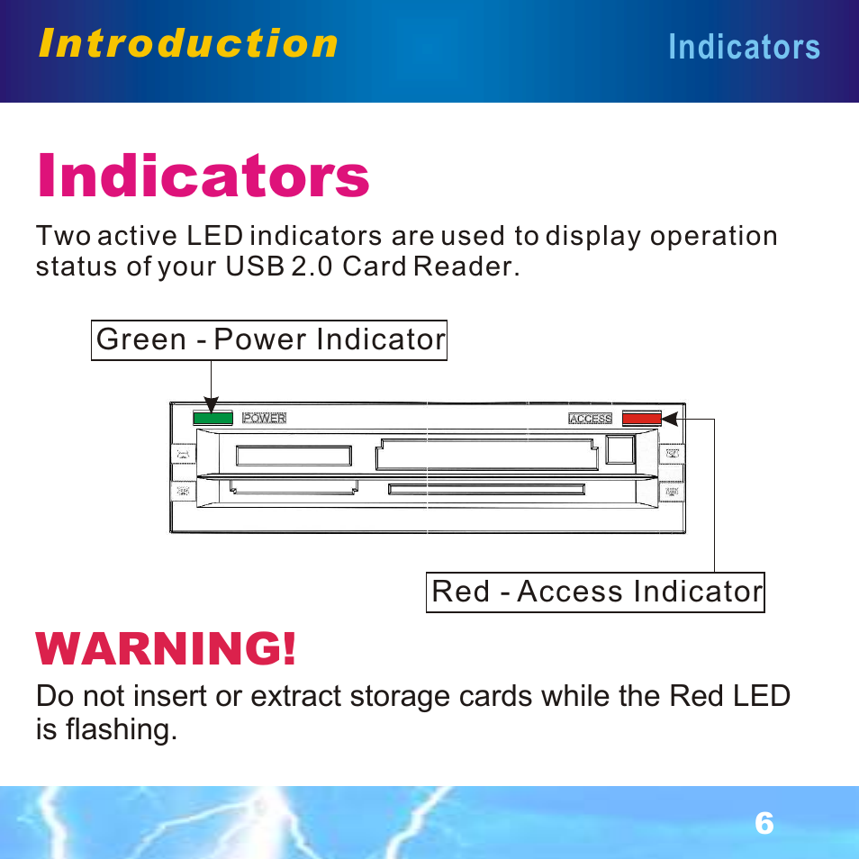 Indicators, Warning, Introduction | BAFO BF-7351 Internal Multi Slot User Manual | Page 7 / 18