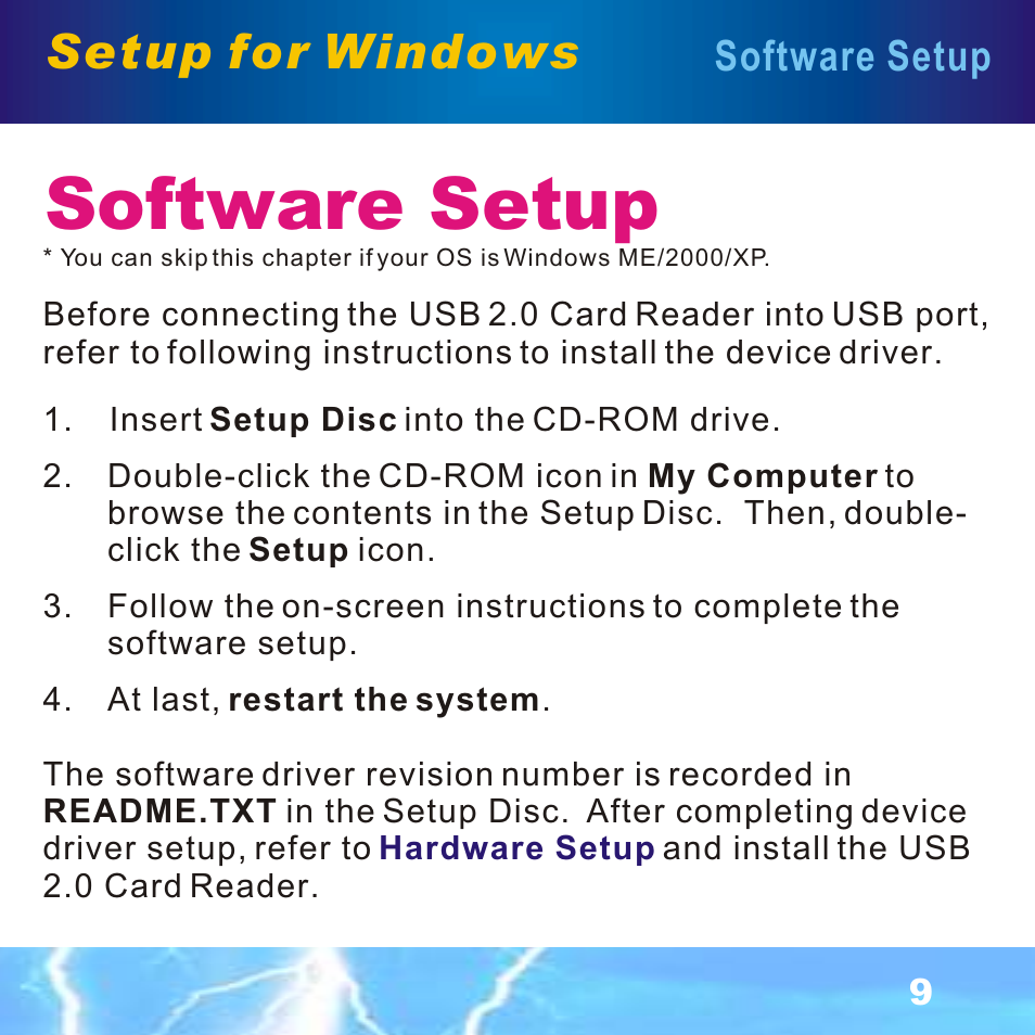 Setup for windows, Software setup | BAFO BF-7351 External Single Slot User Manual | Page 10 / 21