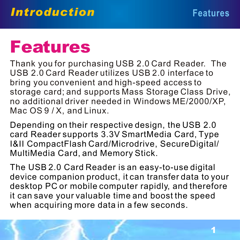 Introduction, Features | BAFO BF-7351 External Single Slot User Manual | Page 2 / 21