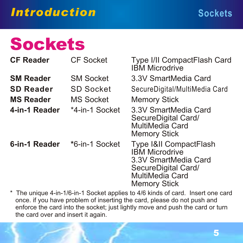 Sockets, Introduction | BAFO BF-7351 External Single Slot User Manual | Page 6 / 21