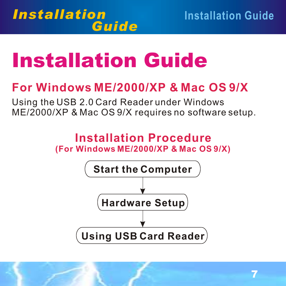 Installation guide, For windows me/2000/xp & macos 9/x, Installation | Guide | BAFO BF-7351 External Single Slot User Manual | Page 8 / 21