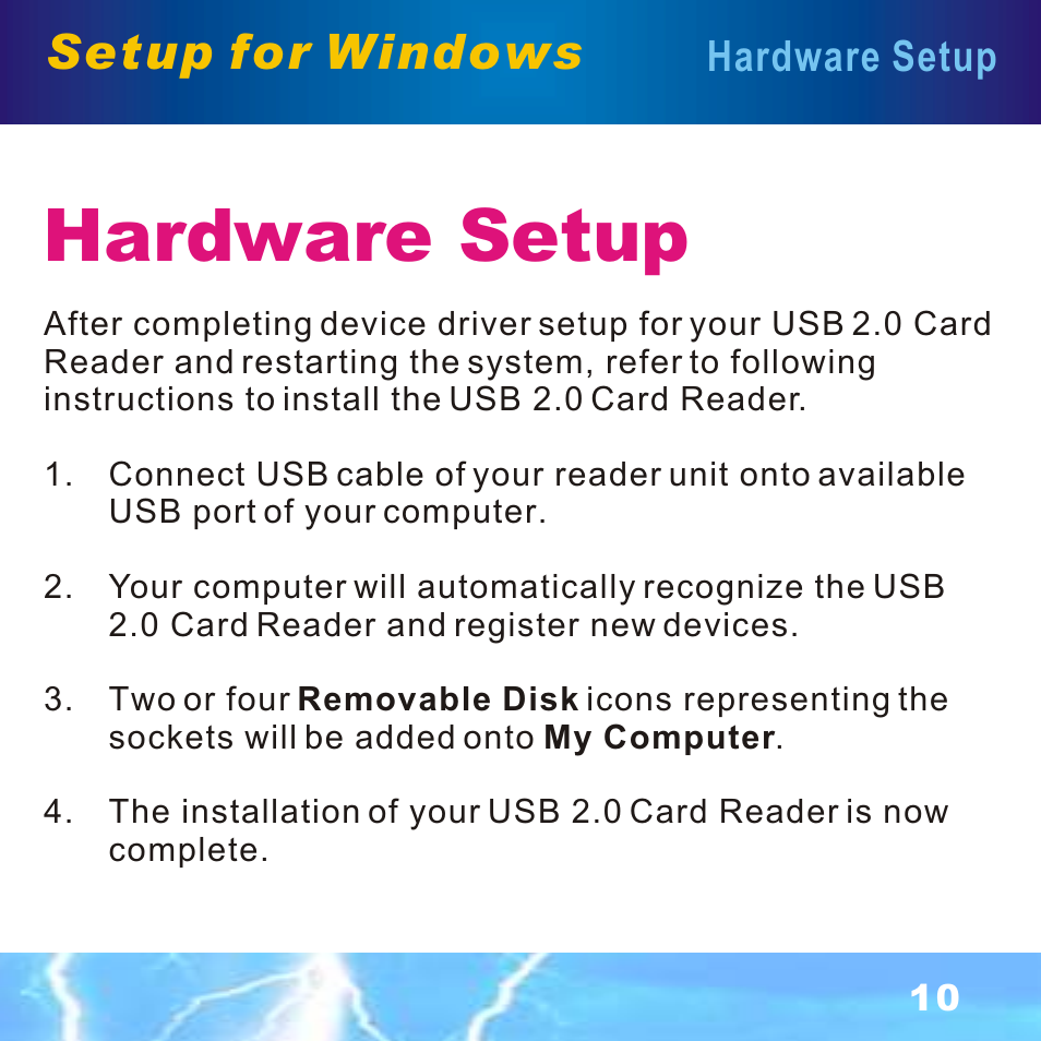 Hardware setup, Setup for windows | BAFO BF-7351 External Multi Slot User Manual | Page 11 / 21