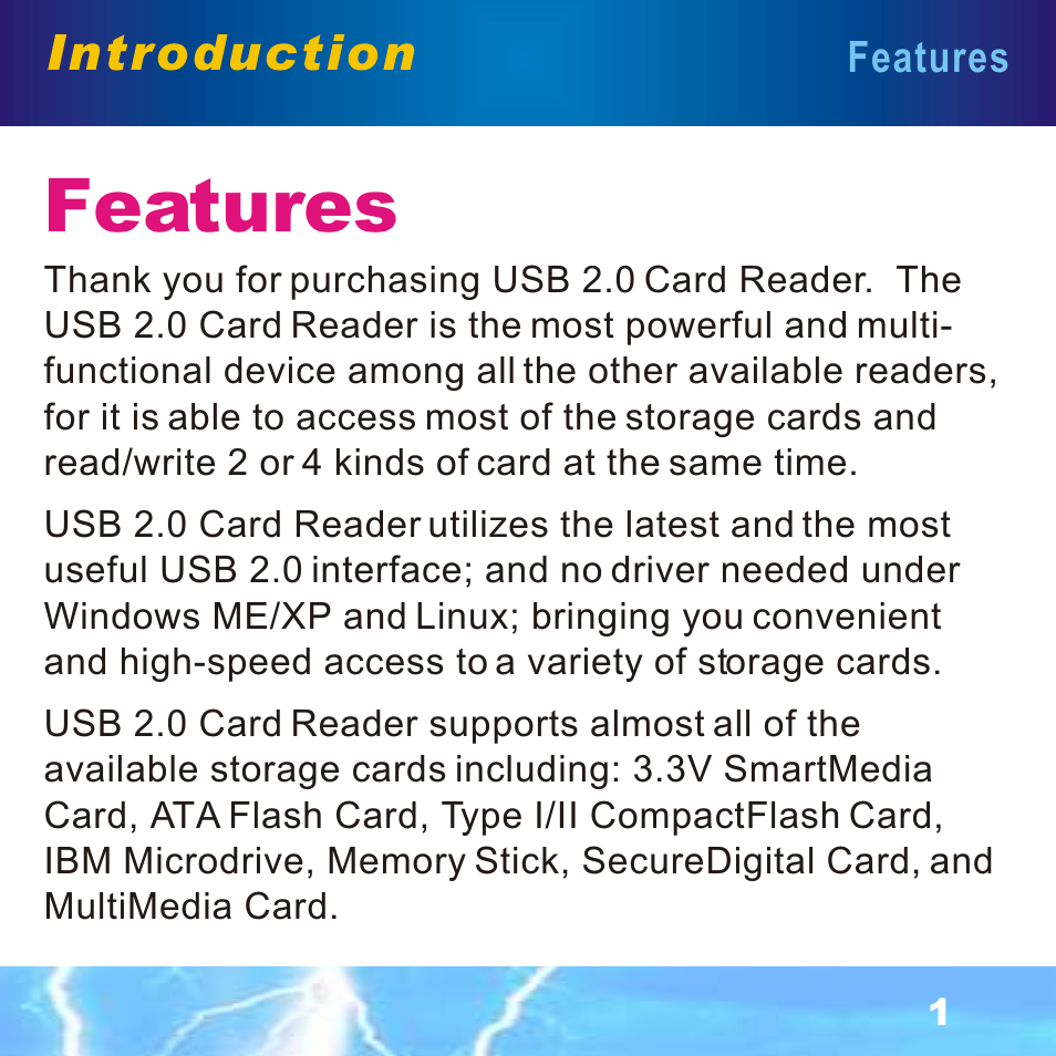 Introduction, Features | BAFO BF-7351 External Multi Slot User Manual | Page 2 / 21