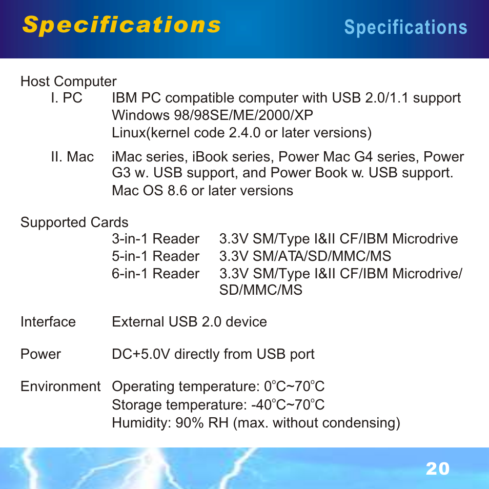 Specifications | BAFO BF-7351 External Multi Slot User Manual | Page 21 / 21